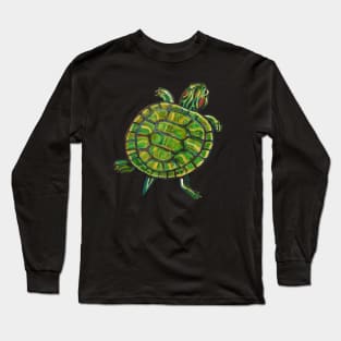 Colorful Green Slider Turtle Sticker by Robert Phelps Long Sleeve T-Shirt